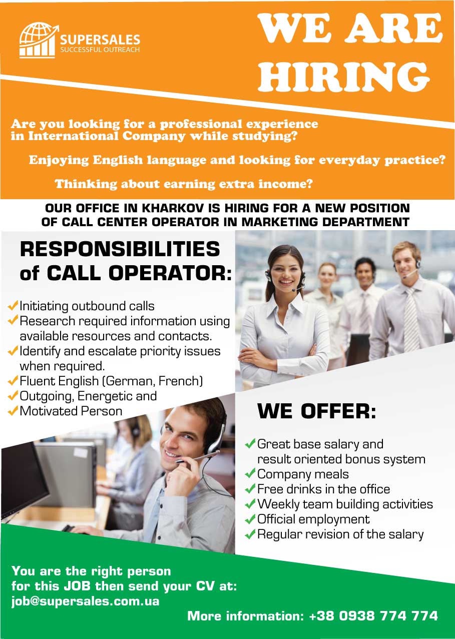 Call Center Operator in Marketing Department